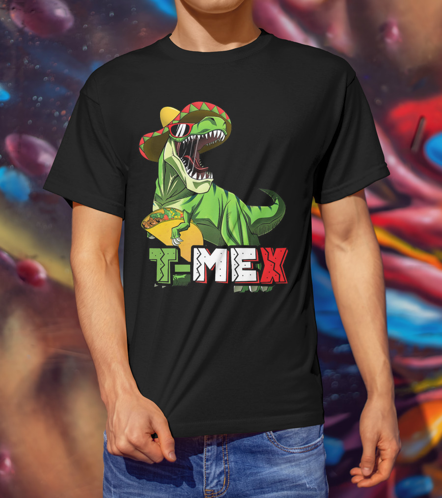 T-Mex Dinosaur Taco Holding Sombrero Sunglasses Kids Taco Tuesday Cinco T-Shirt