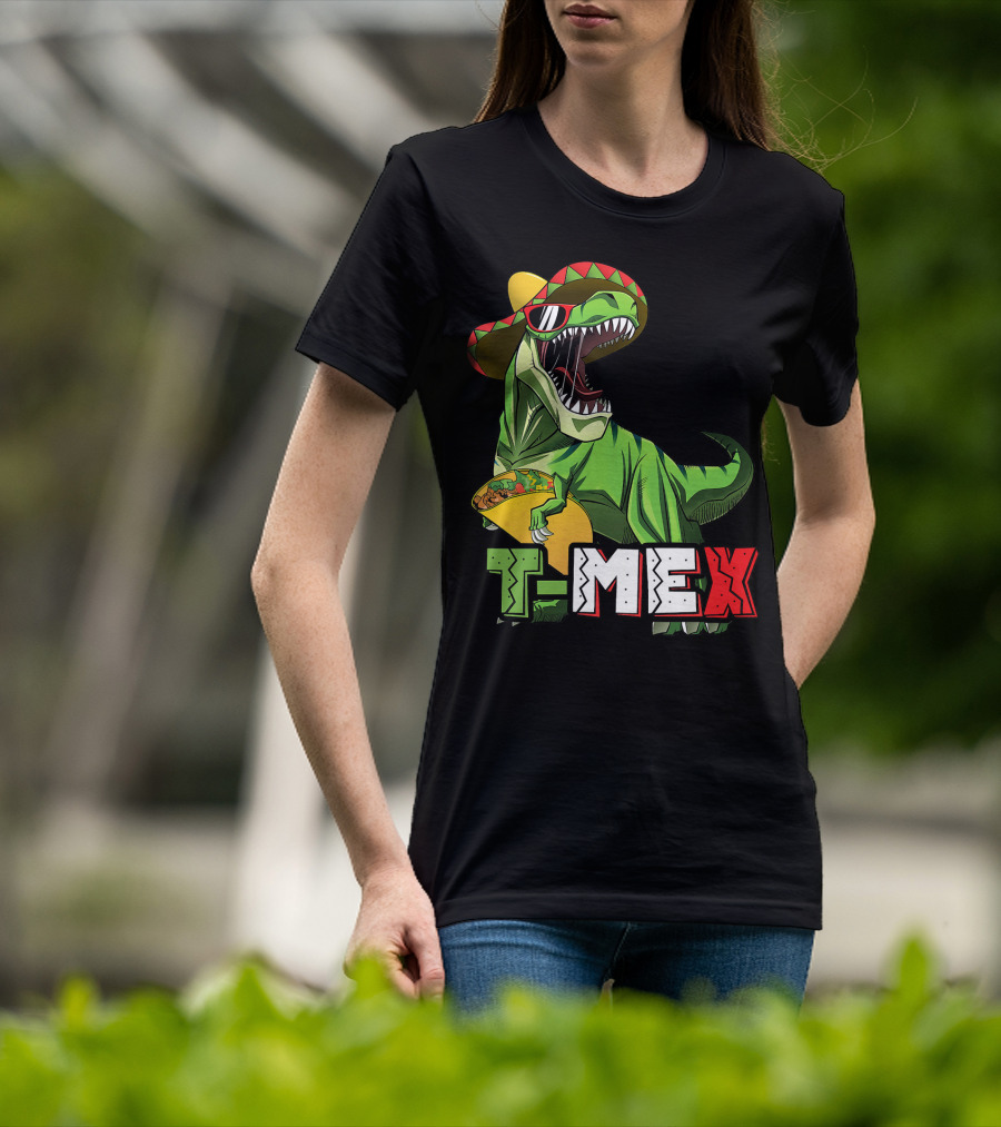 T-Mex Dinosaur Taco Holding Sombrero Sunglasses Kids Taco Tuesday Cinco T-Shirt