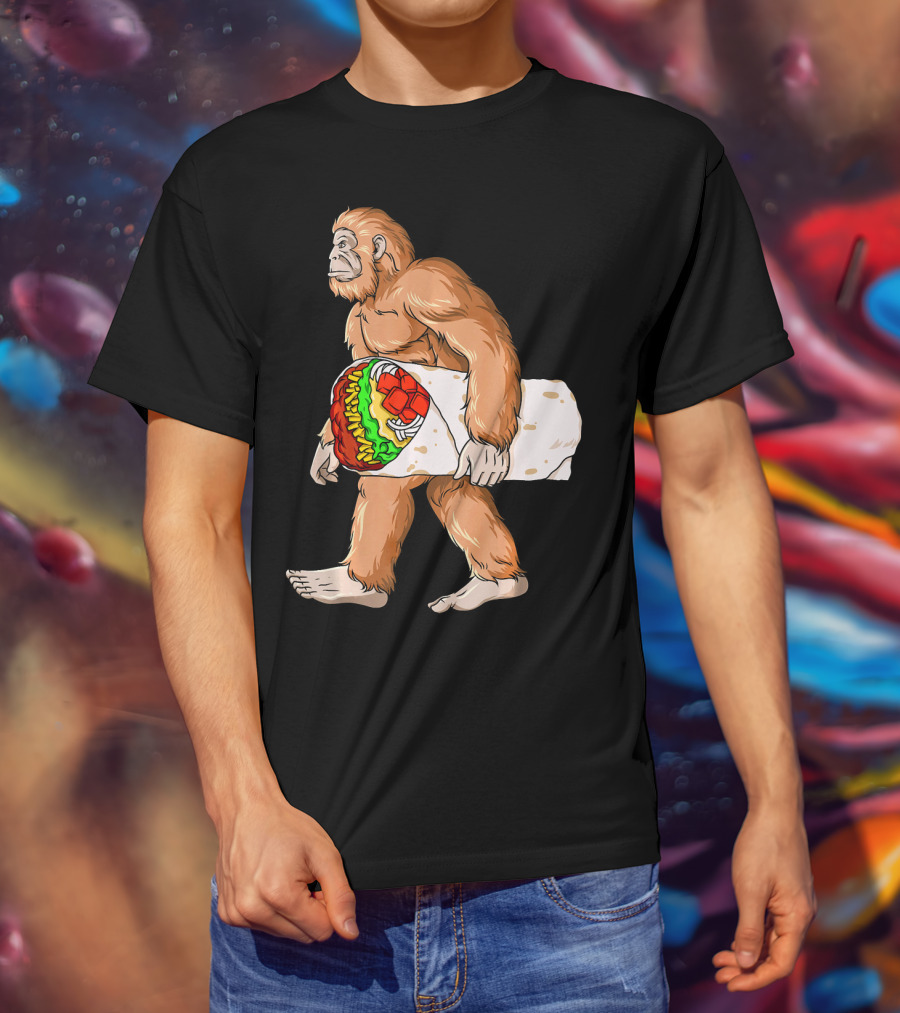 Bigfoot Carrying Burrito Sasquatch Cinco De Mayo T-Shirt
