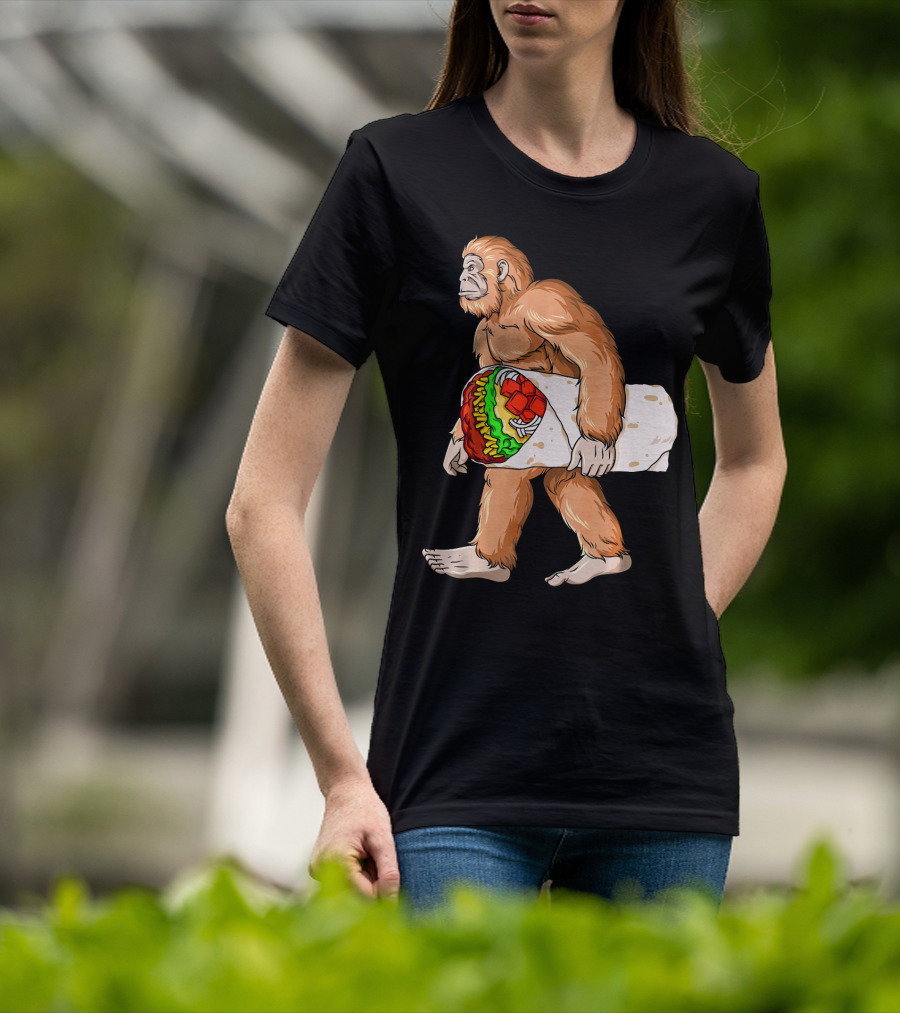Bigfoot Carrying Burrito Sasquatch Cinco De Mayo T-Shirt