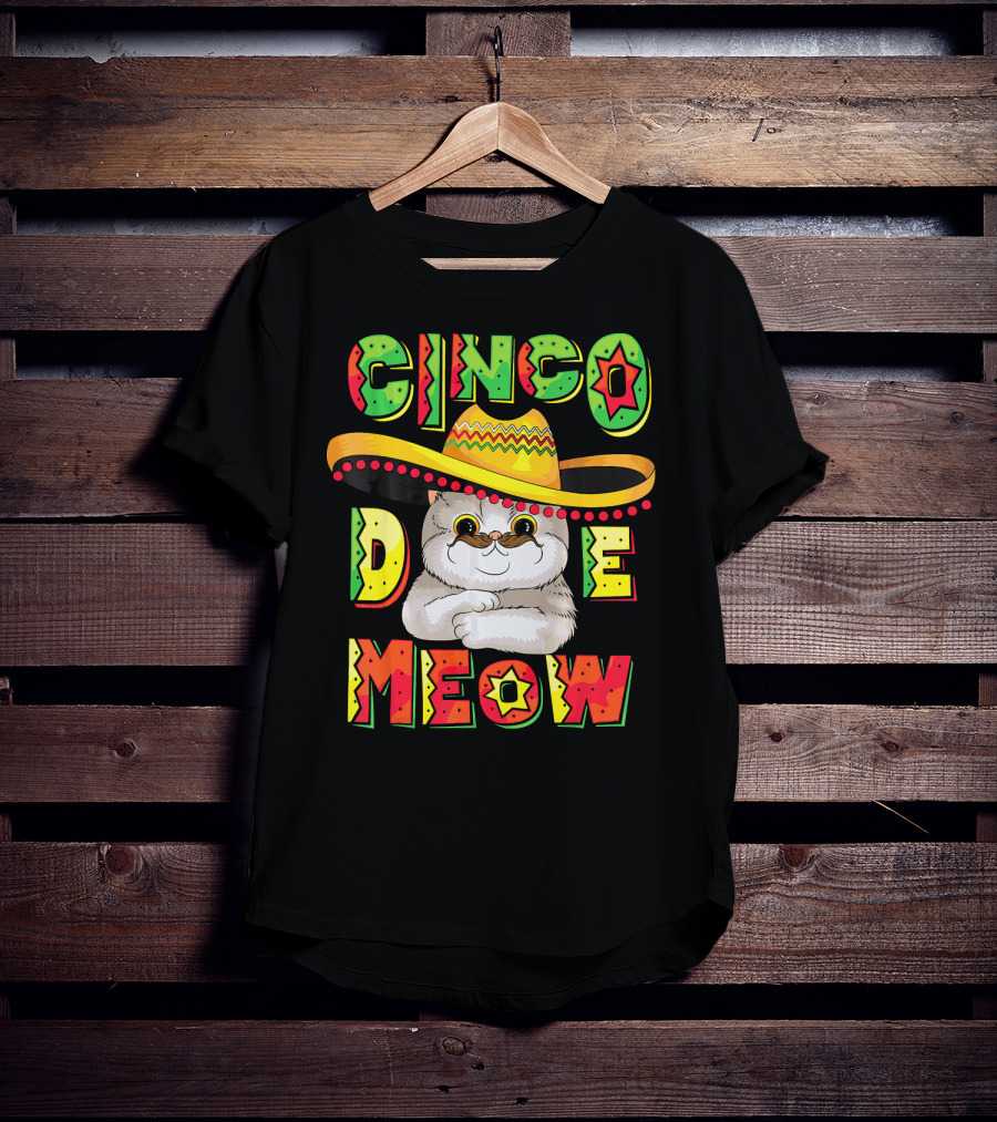 Cinco De Meow Funny Cat With Sombrero Celebrating Mayo T-Shirt