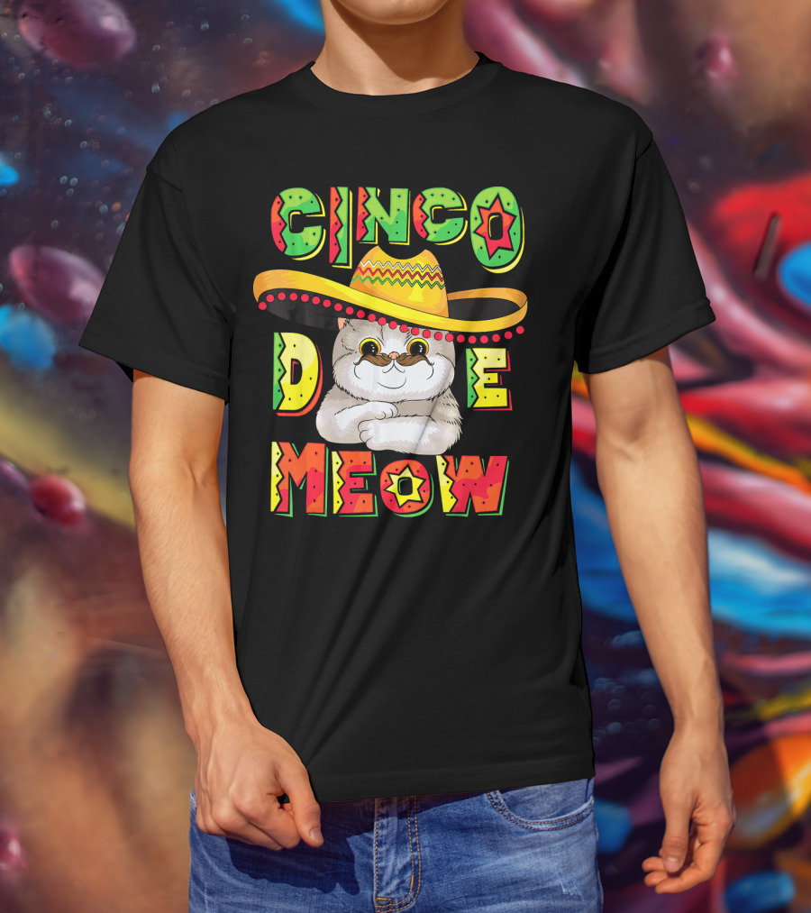 Cinco De Meow Funny Cat With Sombrero Celebrating Mayo T-Shirt
