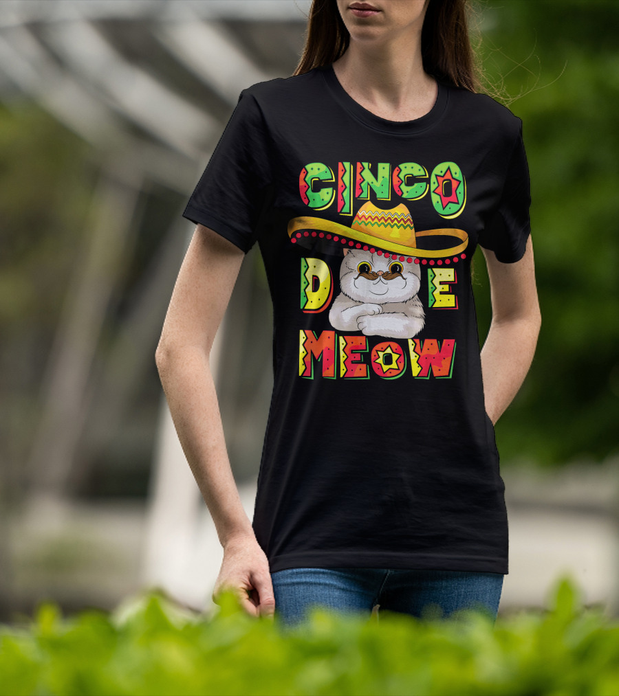 Cinco De Meow Funny Cat With Sombrero Celebrating Mayo T-Shirt