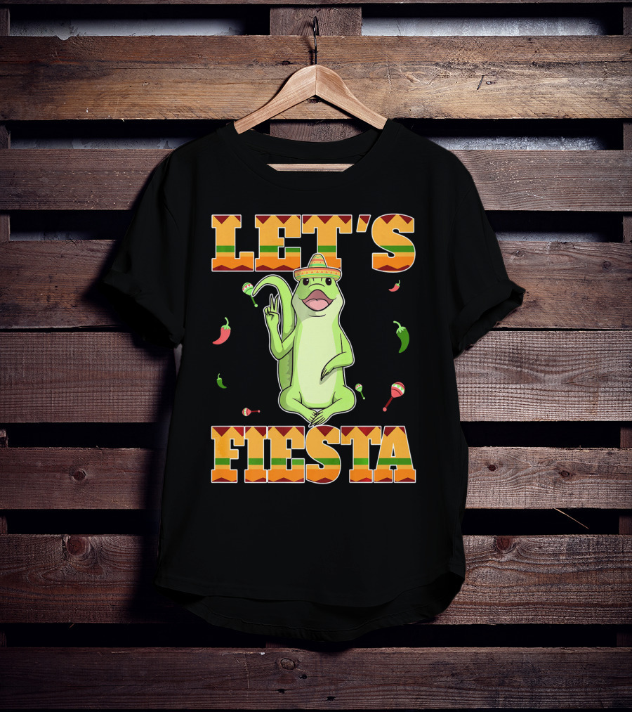 Let's Fiesta Lizard Sombrero Maracas Peppers Cinco De Mayo Mexican T-Shirt