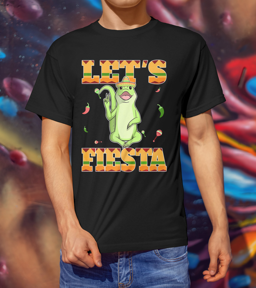 Let's Fiesta Lizard Sombrero Maracas Peppers Cinco De Mayo Mexican T-Shirt
