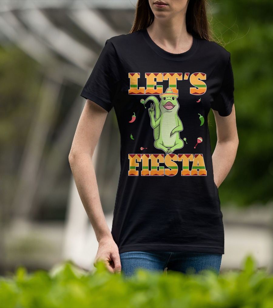Let's Fiesta Lizard Sombrero Maracas Peppers Cinco De Mayo Mexican T-Shirt