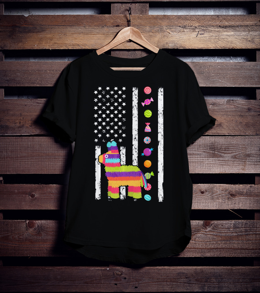 Cinco De Mayo Tacosaurus Piñata Candy Stars Stripes T-Shirt
