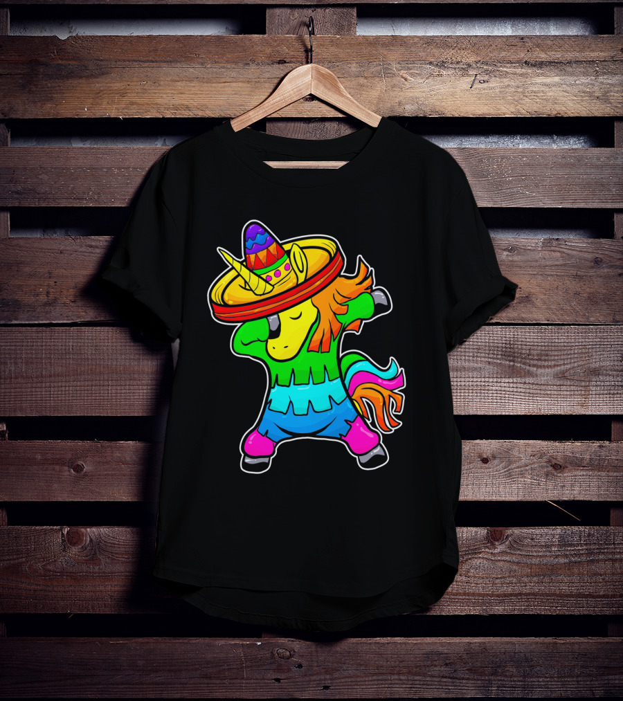Cinco De Mayo Rainbow Sombrero Dabbing Unicorn T-Shirt