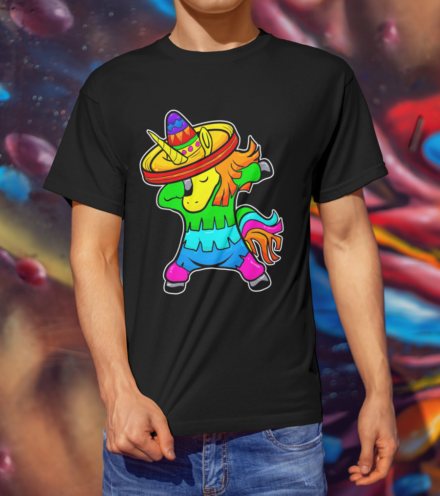 Cinco De Mayo Rainbow Sombrero Dabbing Unicorn T-Shirt
