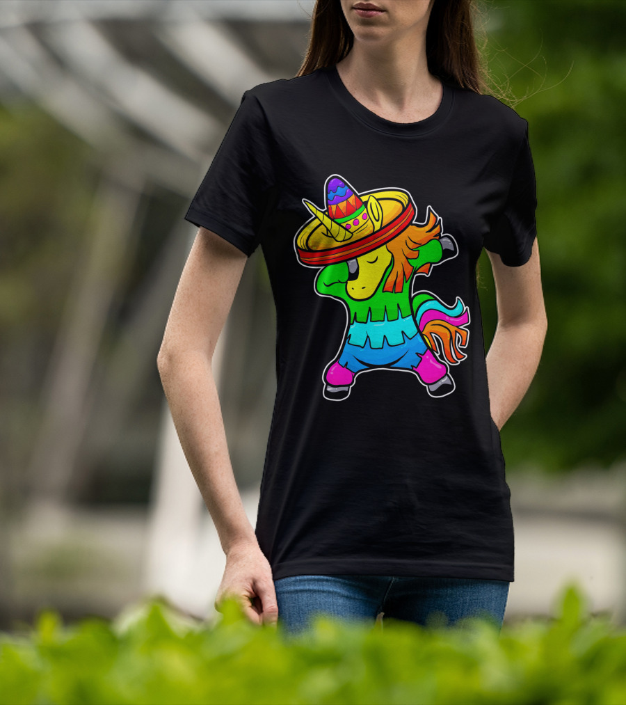Cinco De Mayo Rainbow Sombrero Dabbing Unicorn T-Shirt