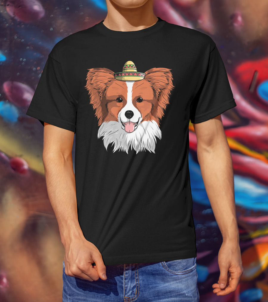 Papillon Dog Sombrero Fiesta Cinco De Mayo T-Shirt