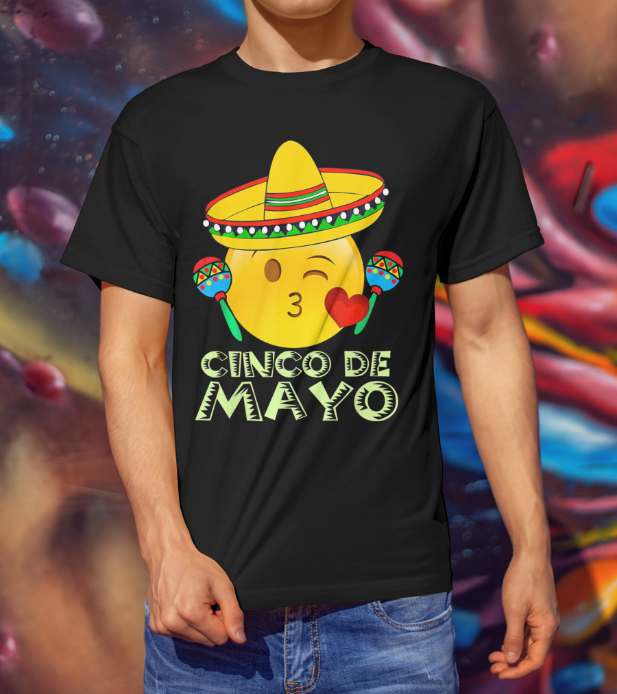 Cinco De Mayo Emoji Sombrero Maracas Kids Women Kisses T-Shirt