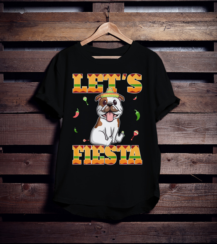 Let's Fiesta Bulldog Cinco De Mayo Sombrero Peppers T-Shirt