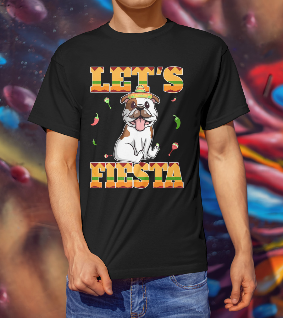 Let's Fiesta Bulldog Cinco De Mayo Sombrero Peppers T-Shirt