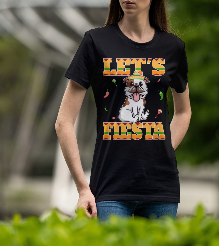 Let's Fiesta Bulldog Cinco De Mayo Sombrero Peppers T-Shirt