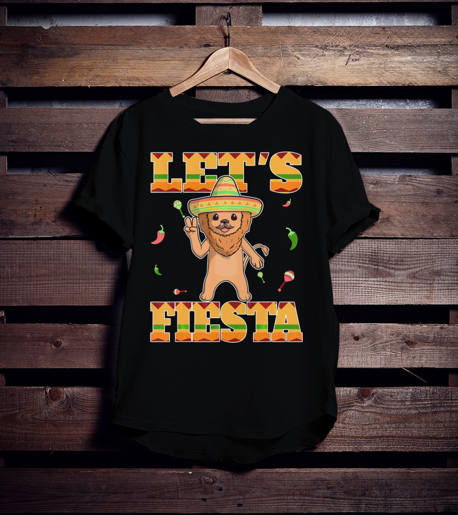Let's Fiesta Lion Sombrero Peppers Maracas Mexican Cinco De Mayo T-Shirt