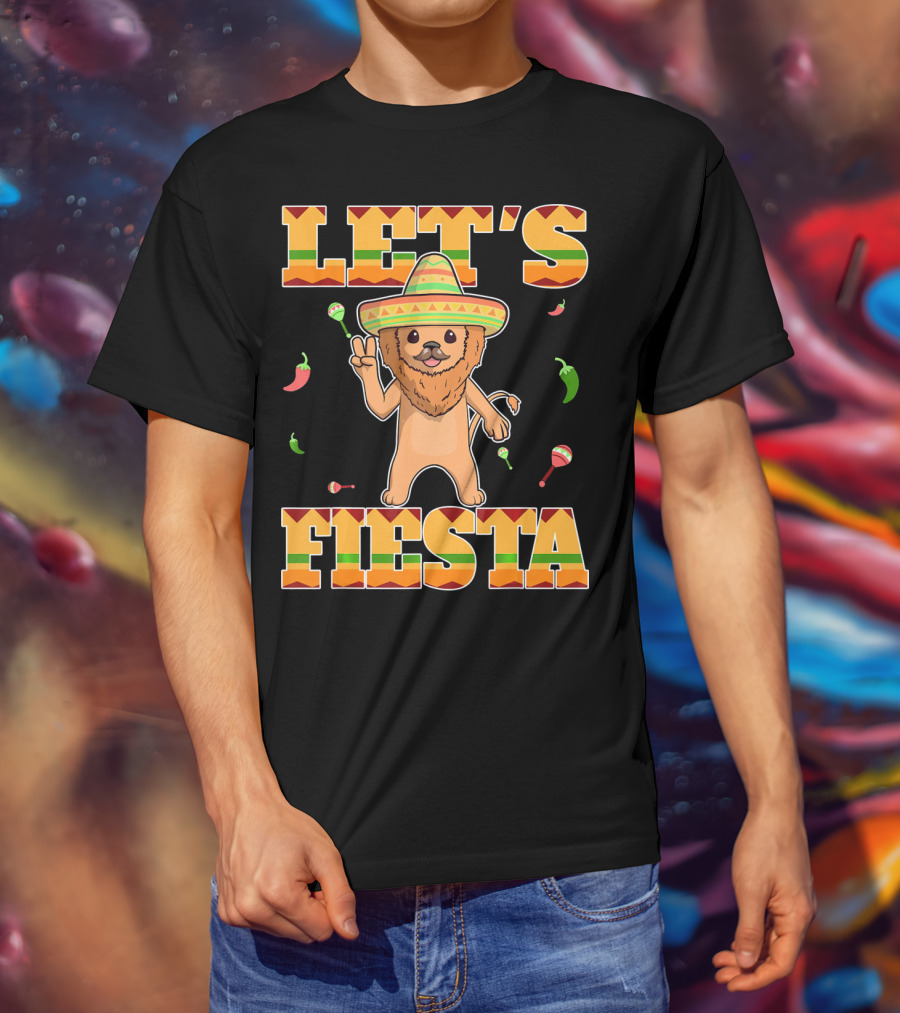 Let's Fiesta Lion Sombrero Peppers Maracas Mexican Cinco De Mayo T-Shirt