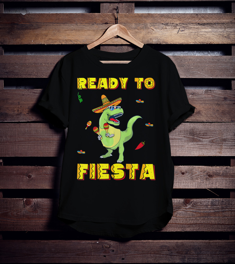 Ready To Fiesta Dinosaur Sombrero Maracas Cinco De Mayo T-Shirt