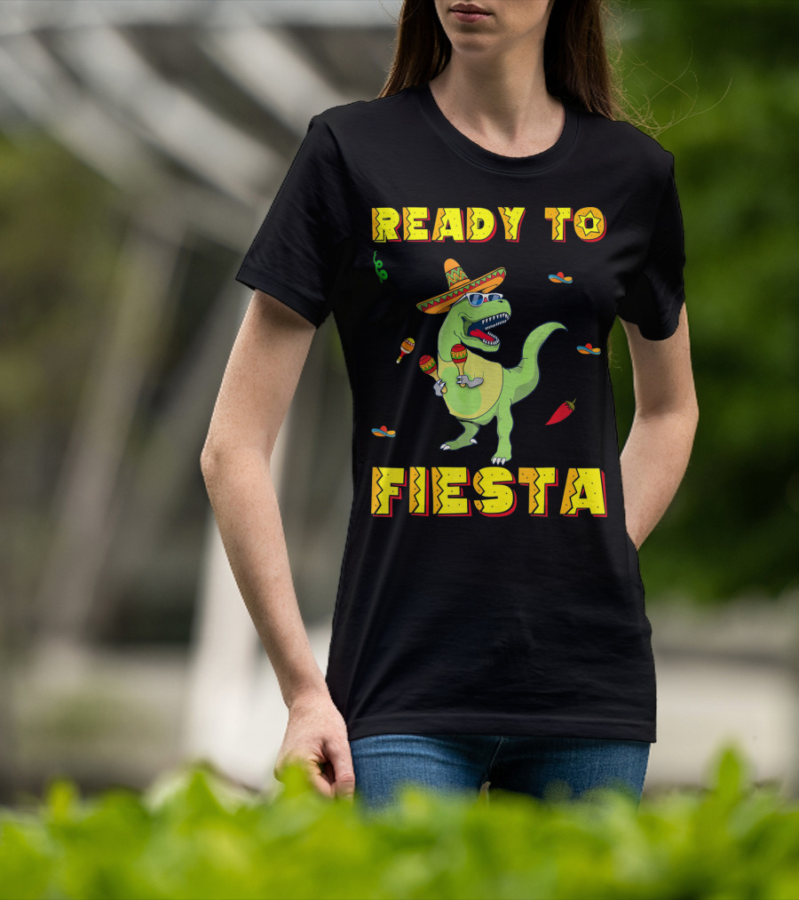 Ready To Fiesta Dinosaur Sombrero Maracas Cinco De Mayo T-Shirt