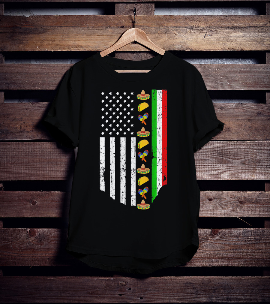 American Flag Tacos Sombrero Maracas Cinco De Mayo T-Shirt
