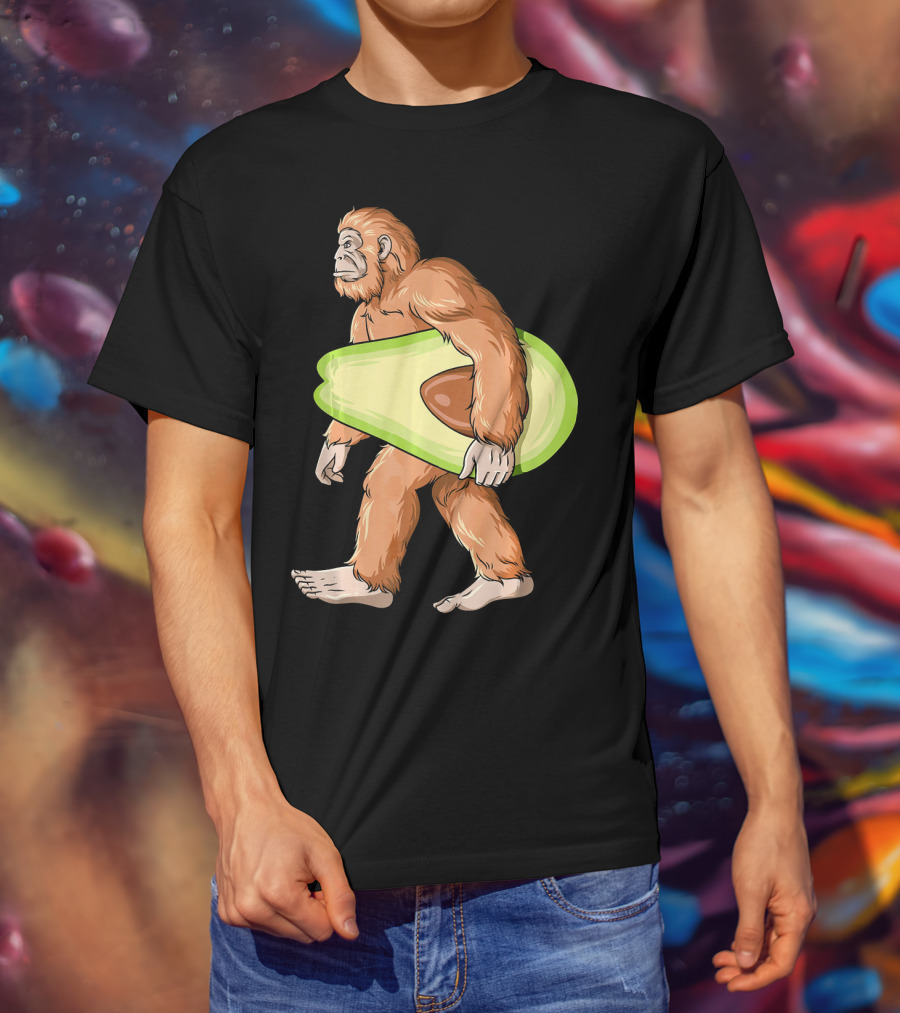 Bigfoot Carrying Avocado Sasquatch Cinco De Mayo Humor T-Shirt