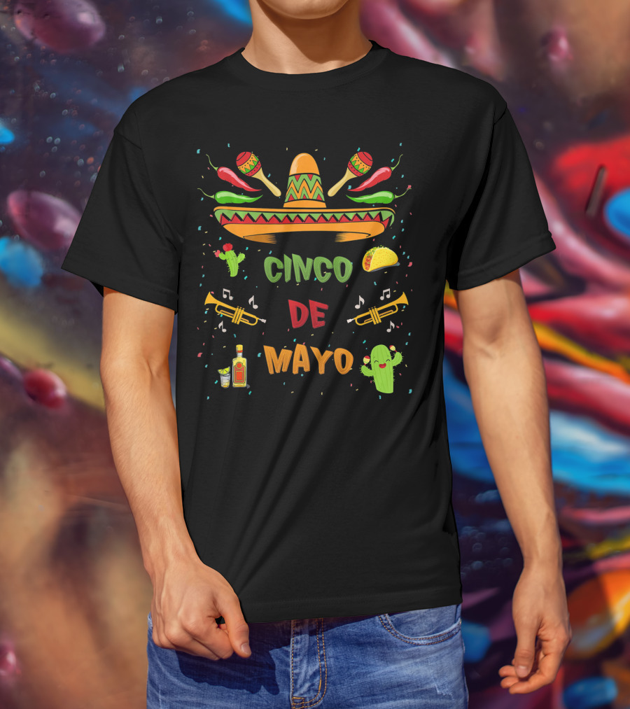 Cinco De Mayo Sombrero Maracas Taco Fiesta T-Shirt