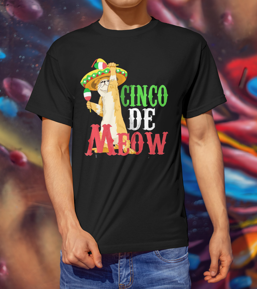 Cinco De Mayo Cinco De Meow Cat Sombrero Maracas T-Shirt