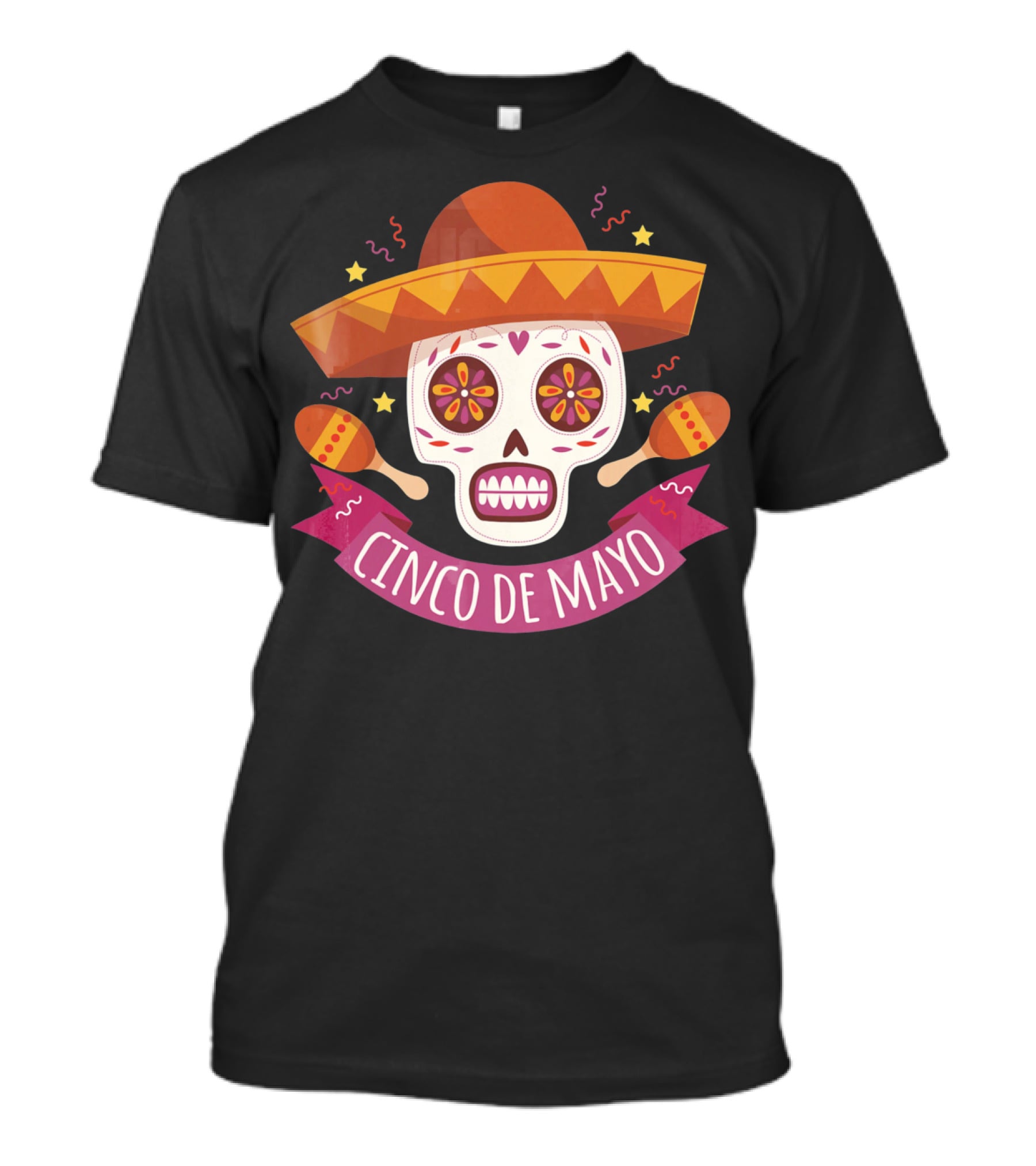 Cinco De Mayo Mexican Skull With Sombrero And Maracas T-Shirt