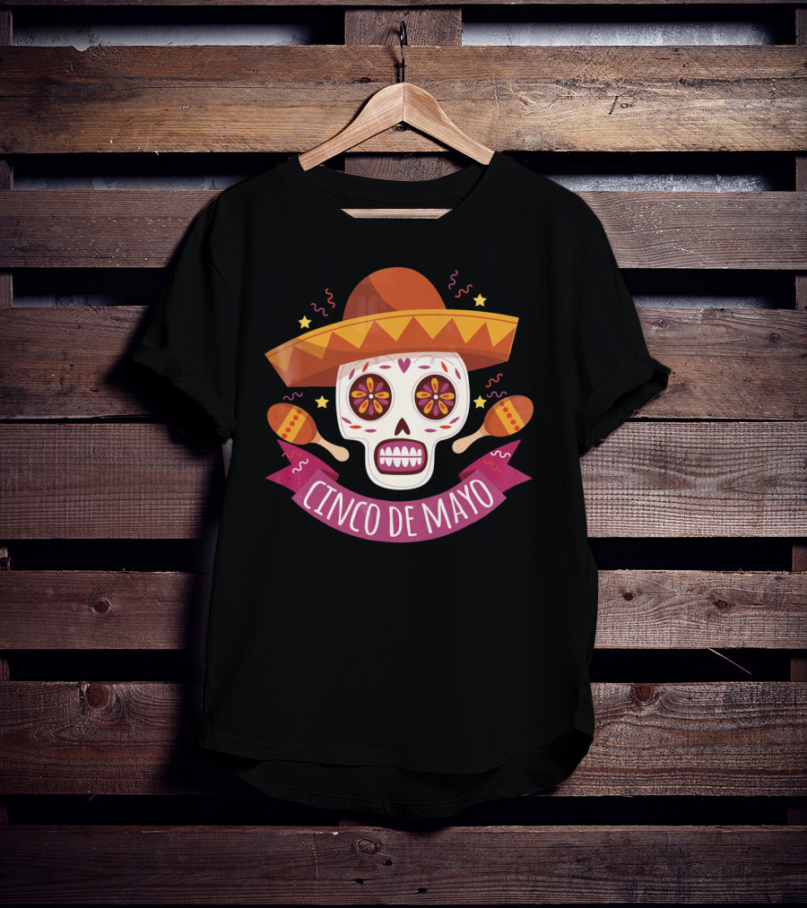 Cinco De Mayo Mexican Skull With Sombrero And Maracas T-Shirt