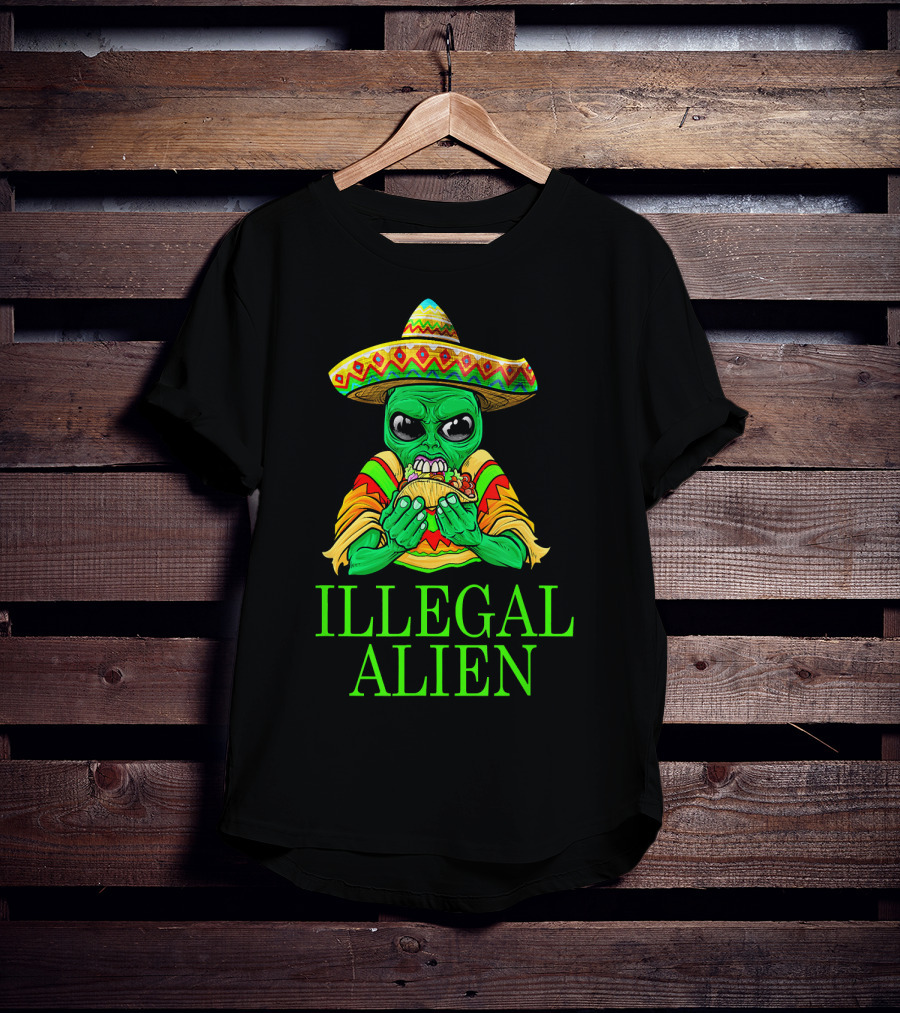 Illegal Alien Funny Mexican Green Taco Sombrero T-Shirt