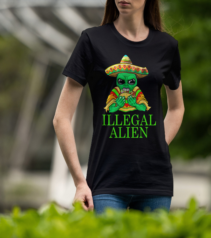 Illegal Alien Funny Mexican Green Taco Sombrero T-Shirt