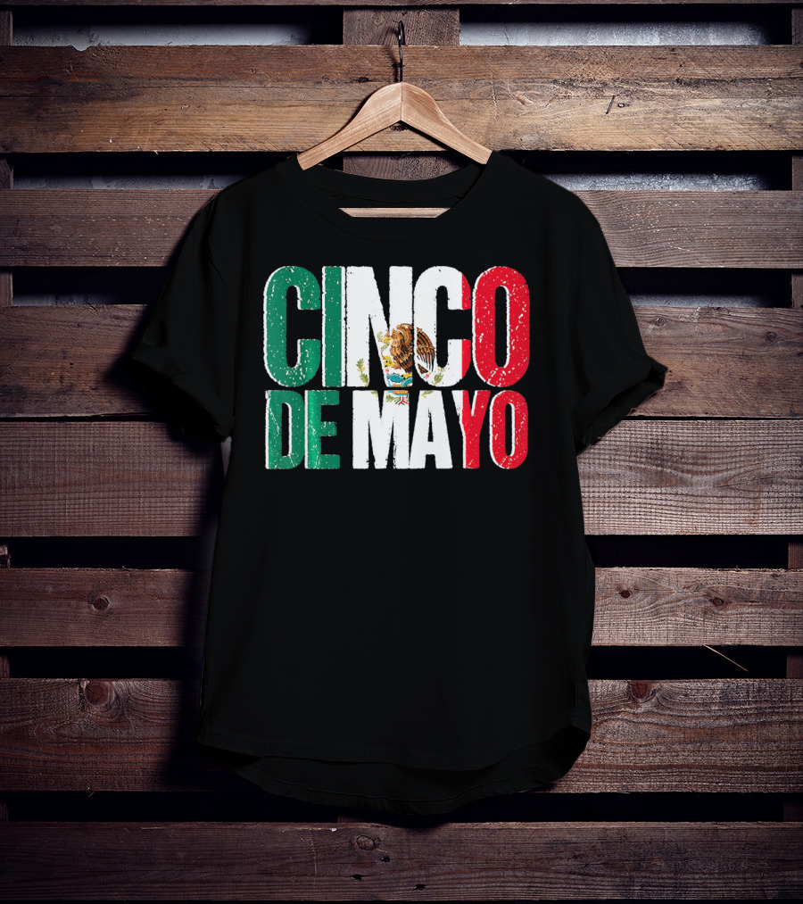 Cinco De Mayo Mexican Flag Colors With Eagle Emblem T-Shirt