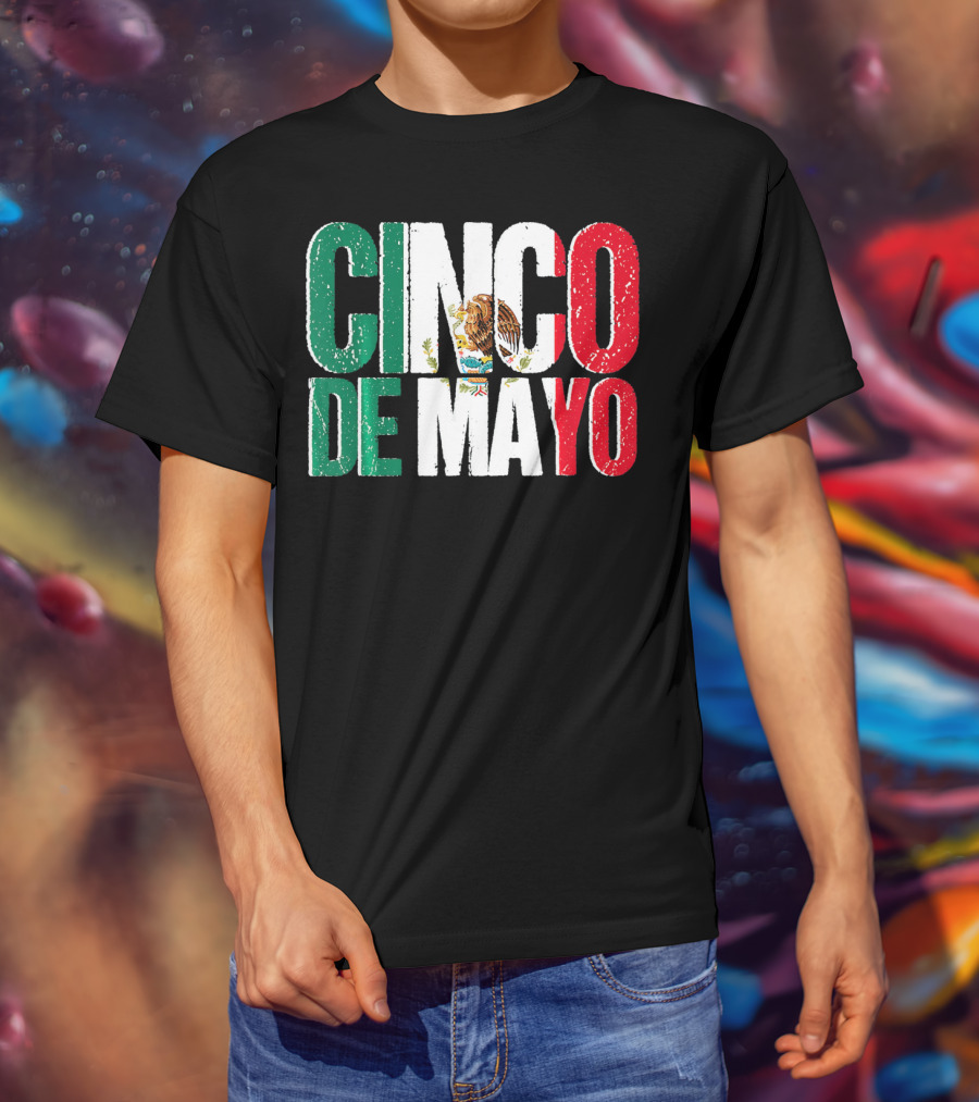 Cinco De Mayo Mexican Flag Colors With Eagle Emblem T-Shirt