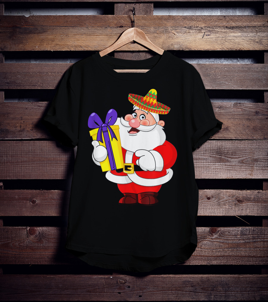 Cinco De Mayo Funny Sombrero Mexican Santa With Gift T-Shirt