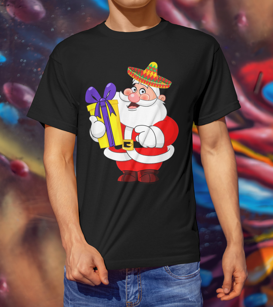 Cinco De Mayo Funny Sombrero Mexican Santa With Gift T-Shirt