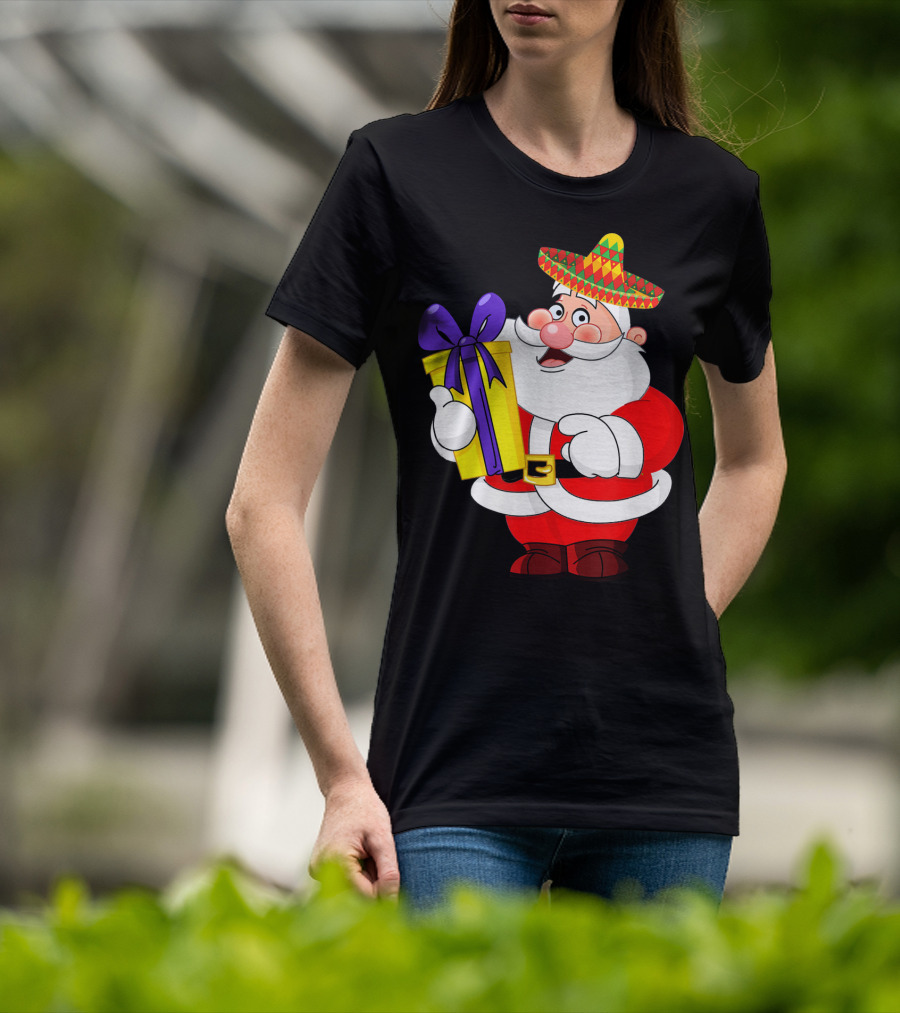 Cinco De Mayo Funny Sombrero Mexican Santa With Gift T-Shirt