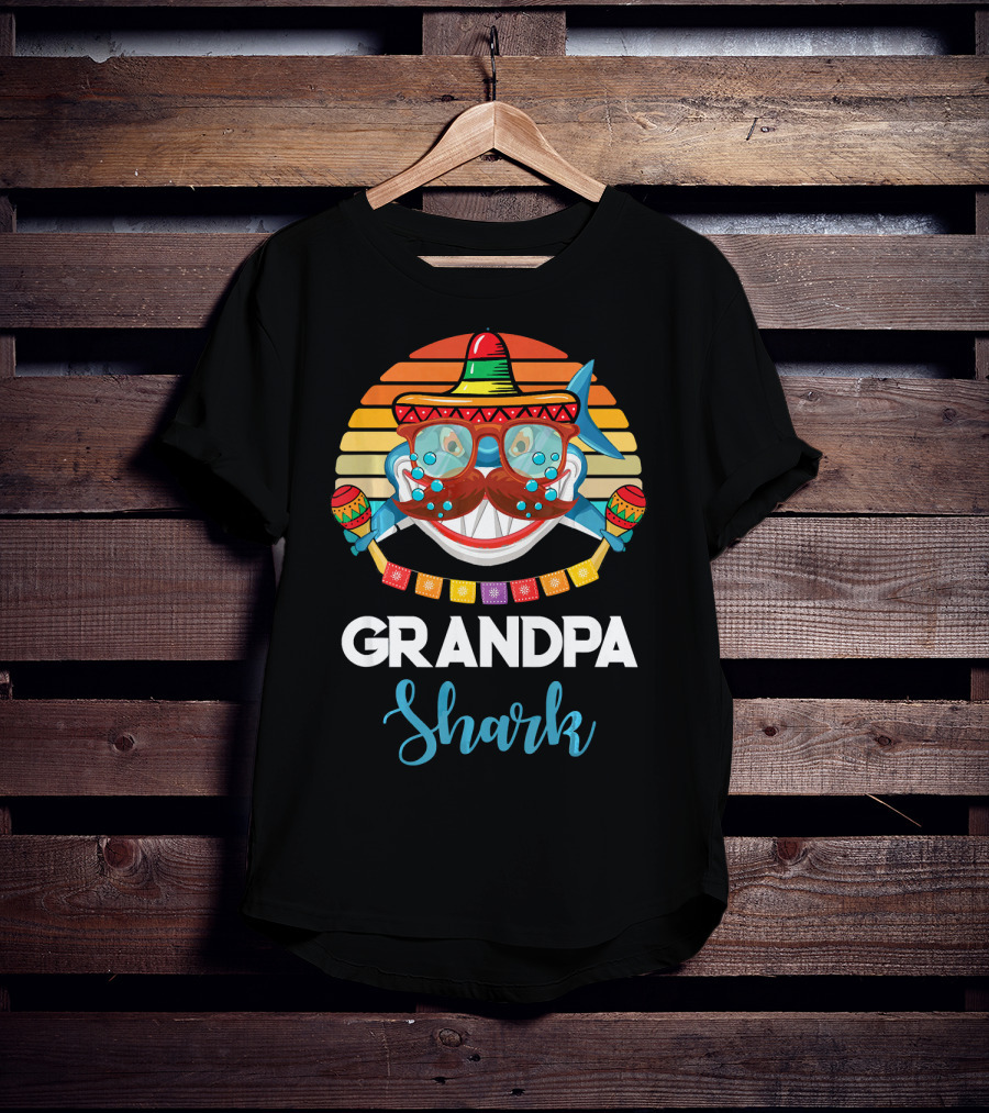 Grandpa Shark Cinco De Mayo Vintage Sombrero Maracas T-Shirt