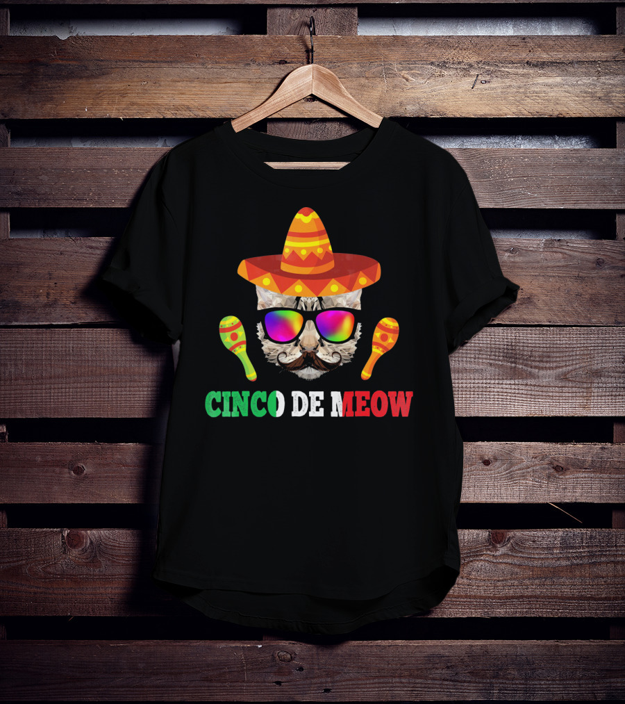 Cinco De Meow Cat Sombrero Maracas Funny T-Shirt