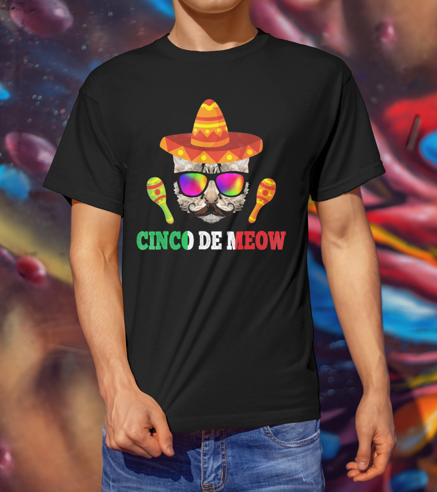 Cinco De Meow Cat Sombrero Maracas Funny T-Shirt