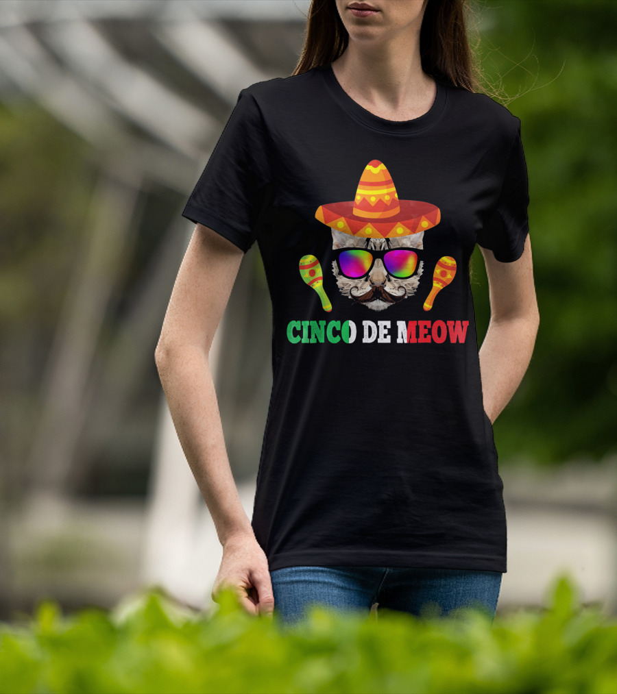 Cinco De Meow Cat Sombrero Maracas Funny T-Shirt