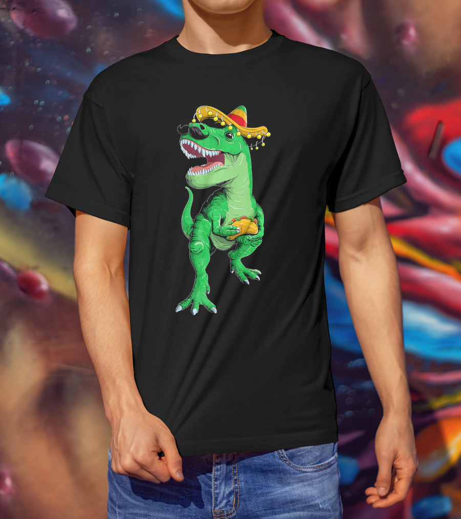 Cinco De Mayo Dinosaur Rex With Taco And Sombrero T-Shirt