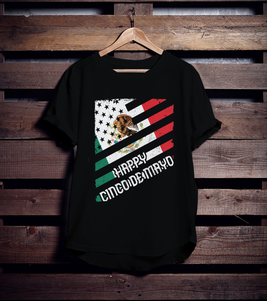 Cinco De Mayo Happy Mexico US Flag Eagle Stripes T-Shirt