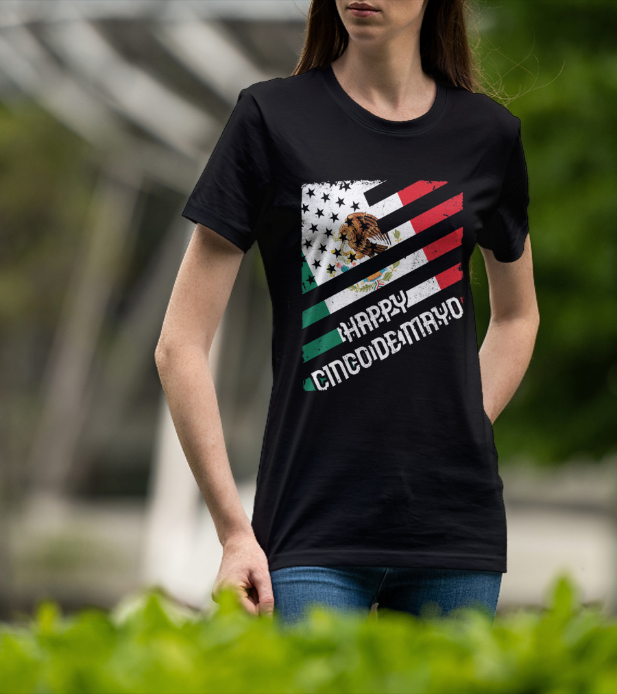 Cinco De Mayo Happy Mexico US Flag Eagle Stripes T-Shirt
