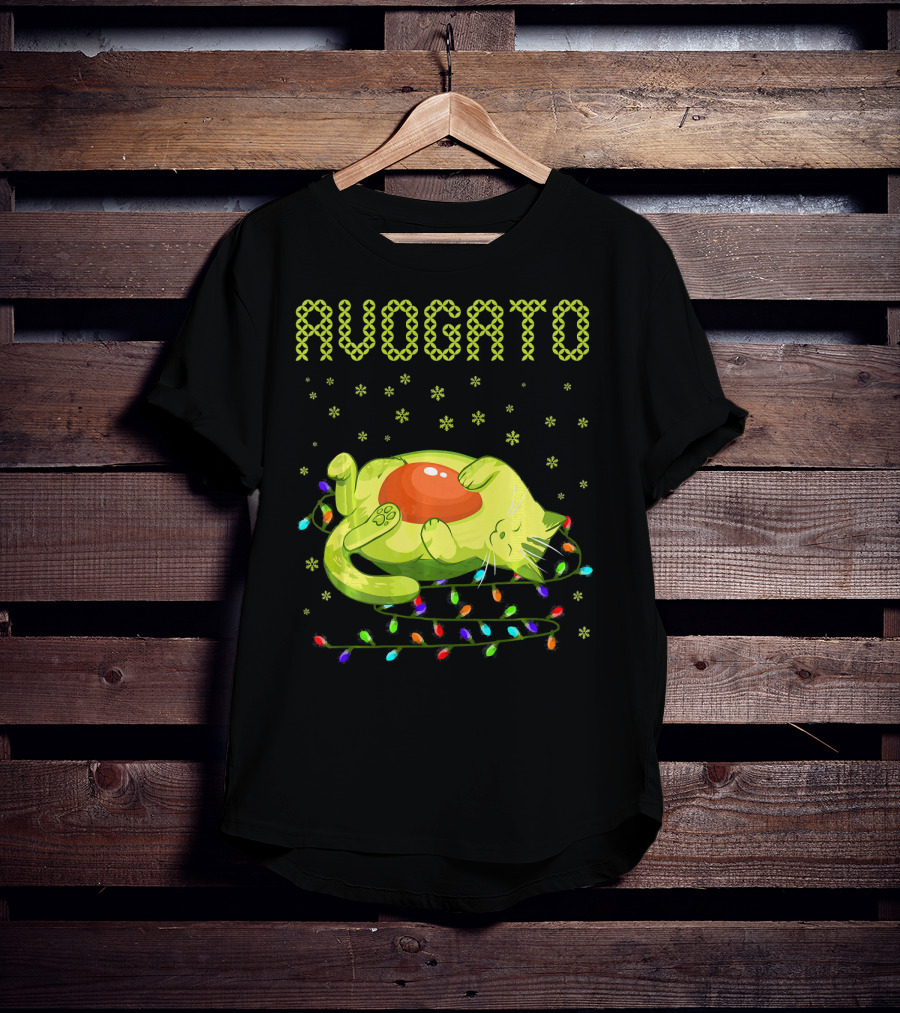Avogato Cat With Colorful Lights Funny Cinco De Mayo Meow T-Shirt