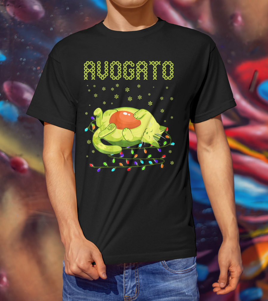 Avogato Cat With Colorful Lights Funny Cinco De Mayo Meow T-Shirt