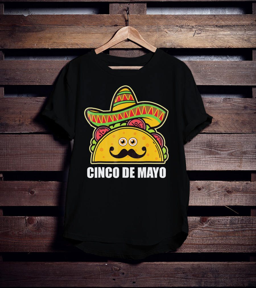 Cinco De Mayo Sombrero Taco With Eyes And Mustache T-Shirt