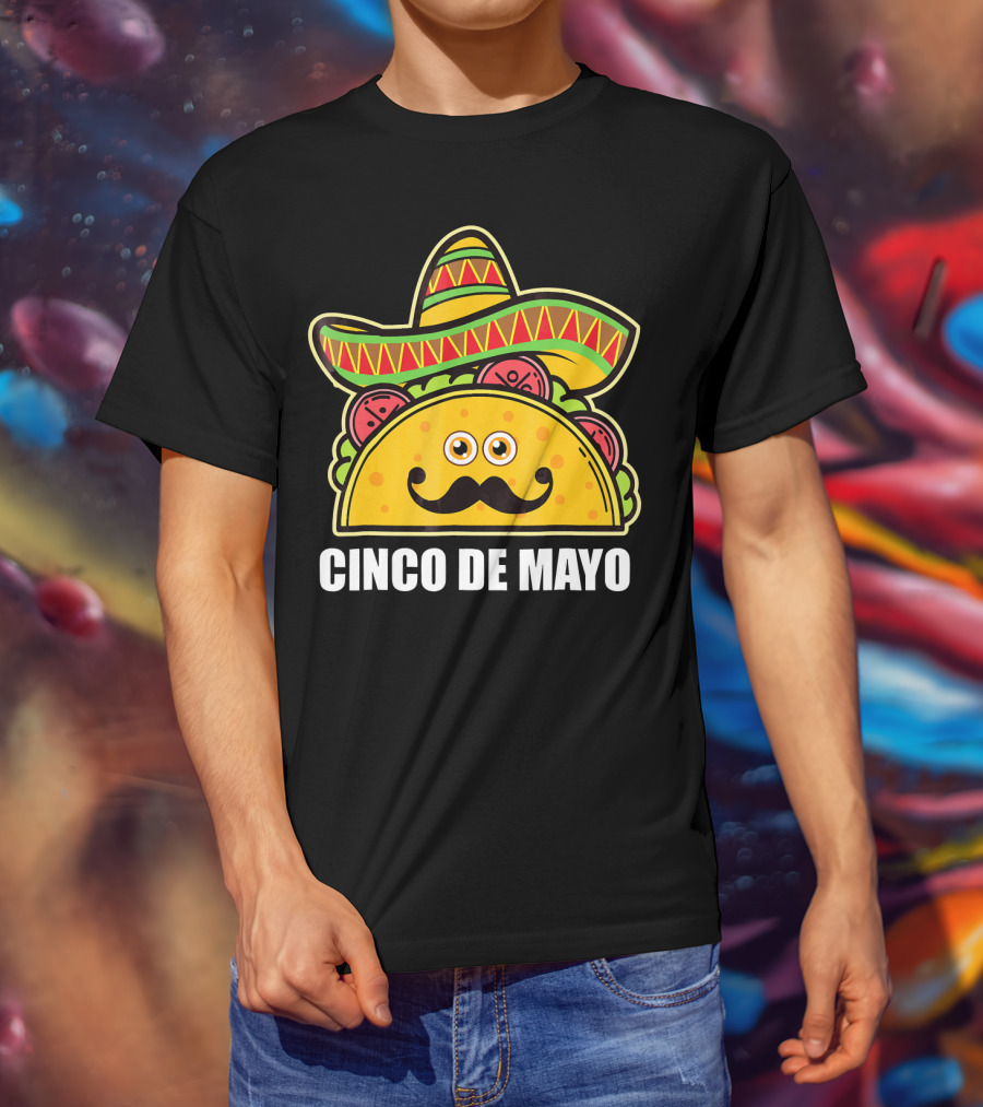 Cinco De Mayo Sombrero Taco With Eyes And Mustache T-Shirt