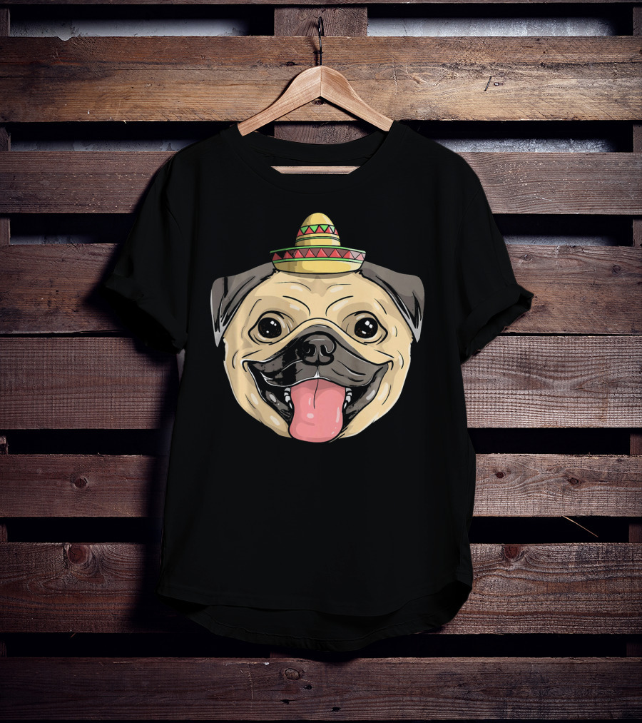Fiesta Pug Dog Sombrero Cinco De Mayo T-Shirt