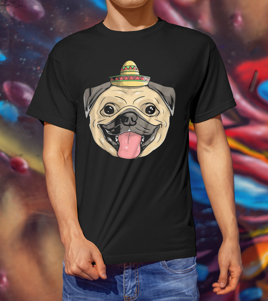 Fiesta Pug Dog Sombrero Cinco De Mayo T-Shirt