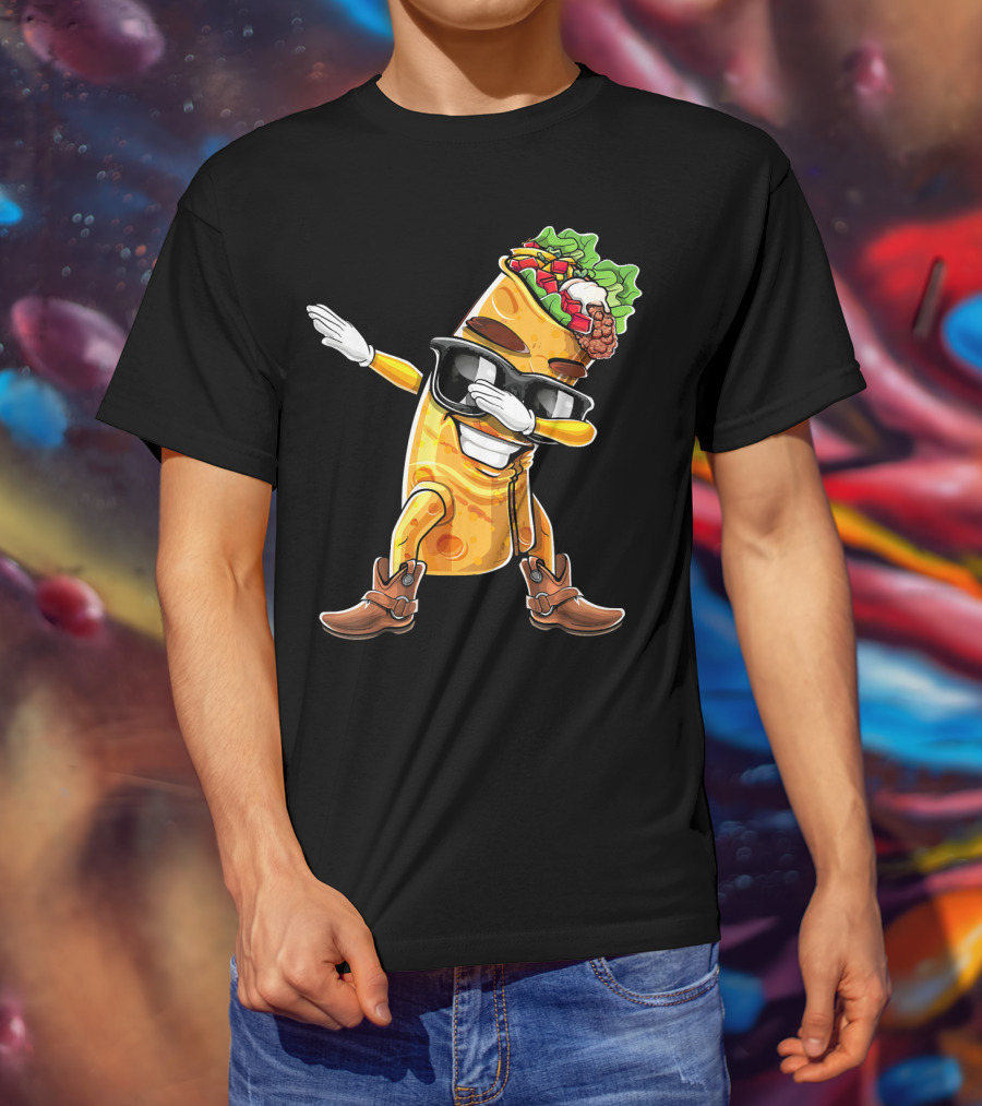 Dabbing Burrito With Cowboy Boots Cinco De Mayo Party T-Shirt